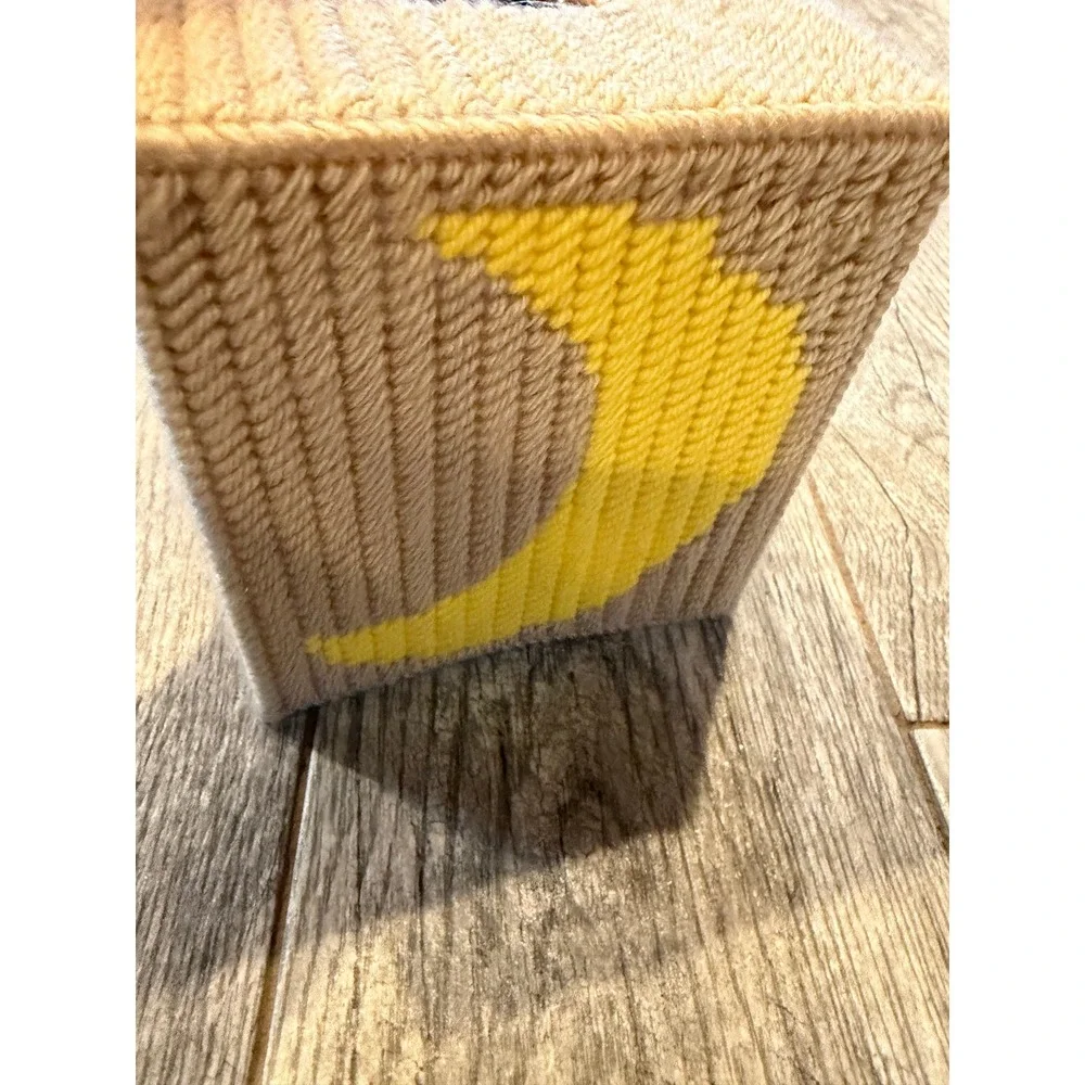 Needlepoint Tissue Box Cover Owl Moon Plastic Canvas Handmade Home Halloween